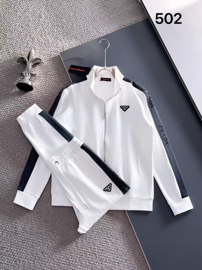 Classic Logo Embroidery & Side Webbing Stripe Zip Up Collared Sweatshirt + Drawstring Cuffed Jogger Pants Set 151 colors 29107785