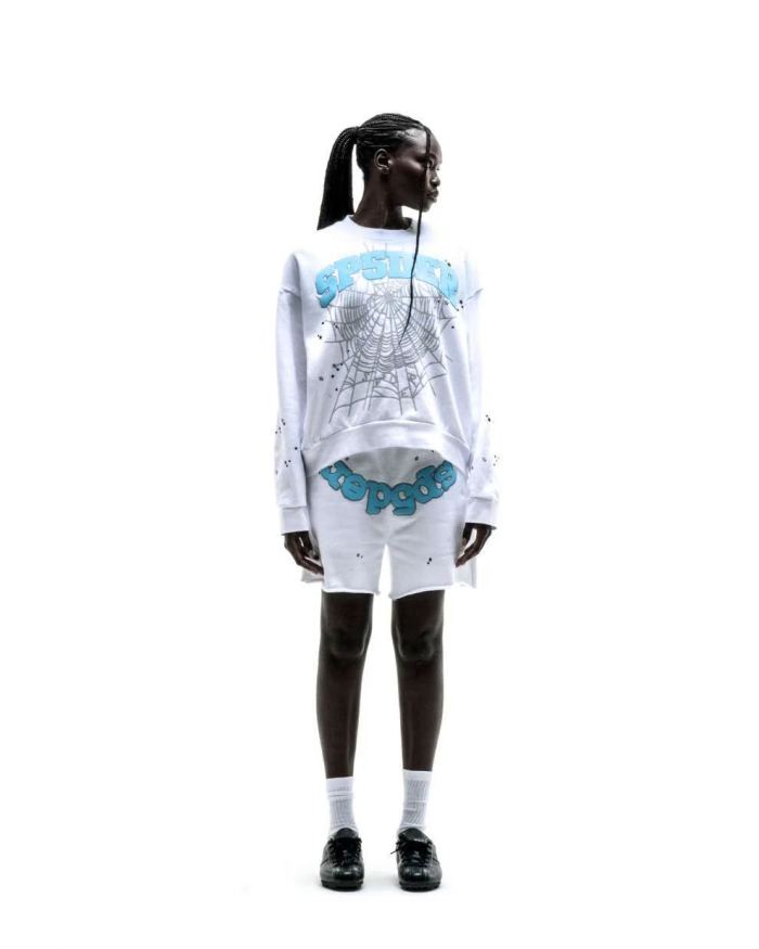 [Big & Tall for weights up to 220 lbs]1:1 quality version Blue Letter Gray Mesh Print Crew Neck Sweatshirt & Shorts Set 29168716