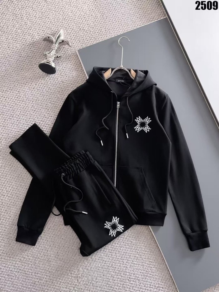 Classic Logo Embroidery & Side Webbing Stripe Zip Up Collared Sweatshirt + Drawstring Cuffed Jogger Pants Set 151 colors 29107785