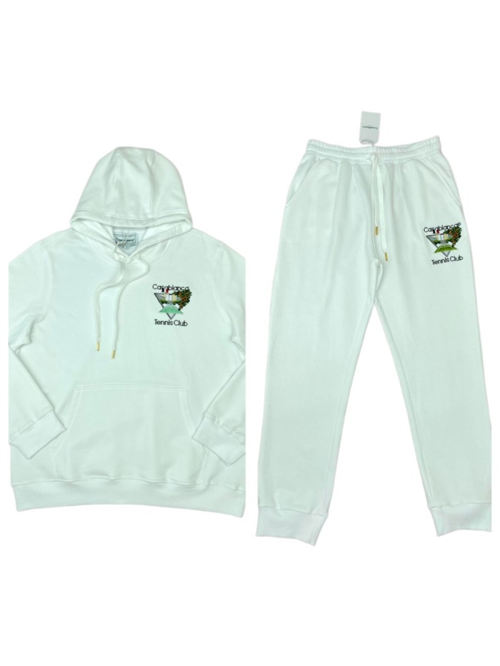 1:1 quality versionFrench Preppy Tennis Style Triangle Villa Landscape Embroidery Hooded &Sweatpants set 29166435