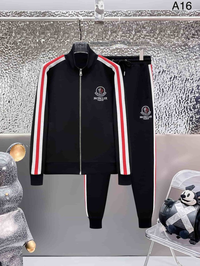 Classic Logo Embroidery & Side Webbing Stripe Zip Up Collared Sweatshirt + Drawstring Cuffed Jogger Pants Set 151 colors 29107785