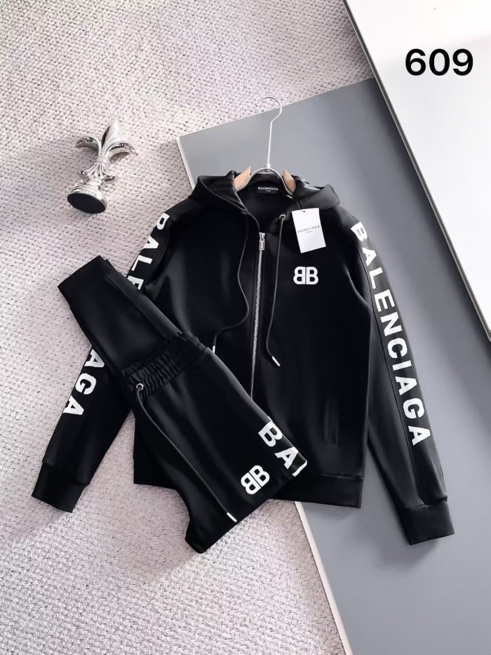 Classic Logo Embroidery & Side Webbing Stripe Zip Up Collared Sweatshirt + Drawstring Cuffed Jogger Pants Set 151 colors 29107785