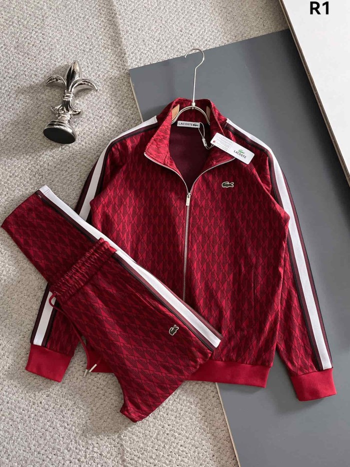 Classic Logo Embroidery & Side Webbing Stripe Zip Up Collared Sweatshirt + Drawstring Cuffed Jogger Pants Set 151 colors 29107785
