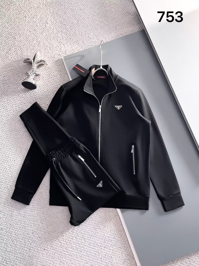 Classic Logo Embroidery & Side Webbing Stripe Zip Up Collared Sweatshirt + Drawstring Cuffed Jogger Pants Set 151 colors 29107785