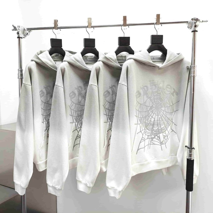 [Big & Tall for weights up to 220 lbs]1:1 quality version Gray White Dip-Dye Spider Web Print Hoodie & Pants Set 29168717
