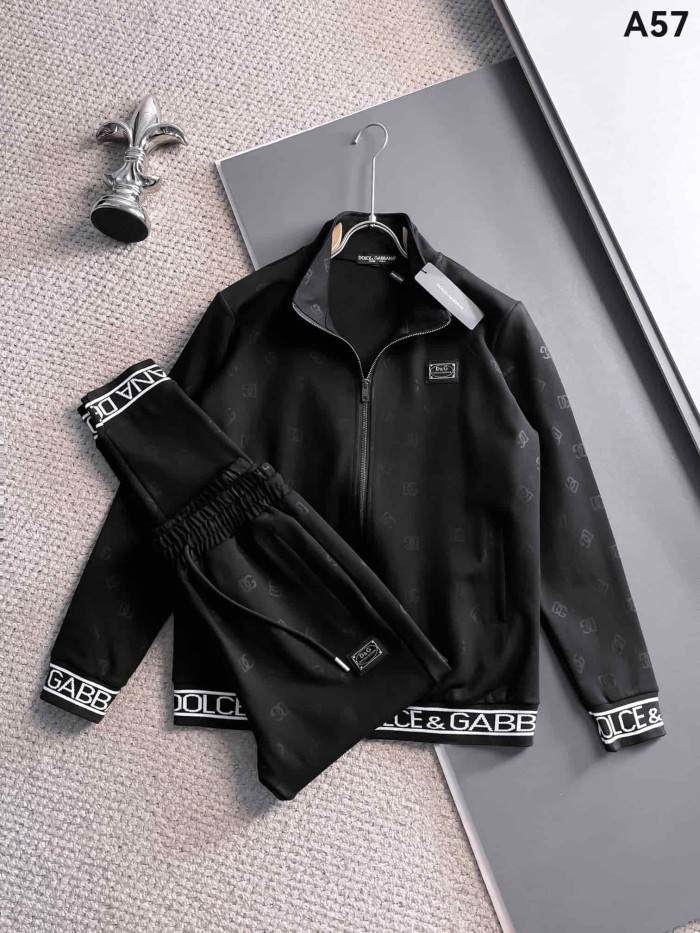 Classic Logo Embroidery & Side Webbing Stripe Zip Up Collared Sweatshirt + Drawstring Cuffed Jogger Pants Set 151 colors 29107785