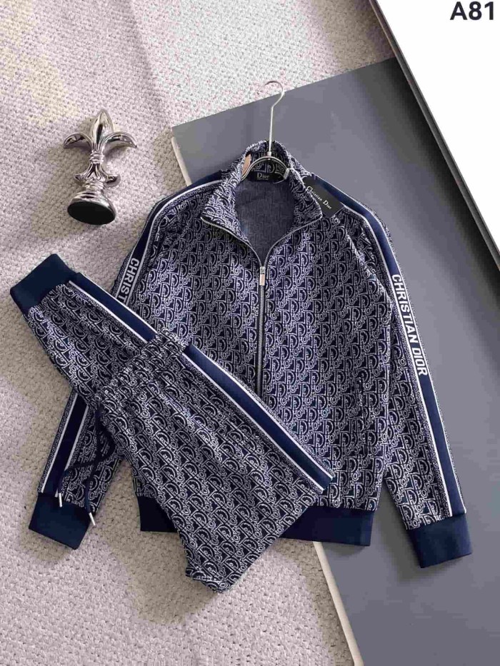 Classic Logo Embroidery & Side Webbing Stripe Zip Up Collared Sweatshirt + Drawstring Cuffed Jogger Pants Set 151 colors 29107785
