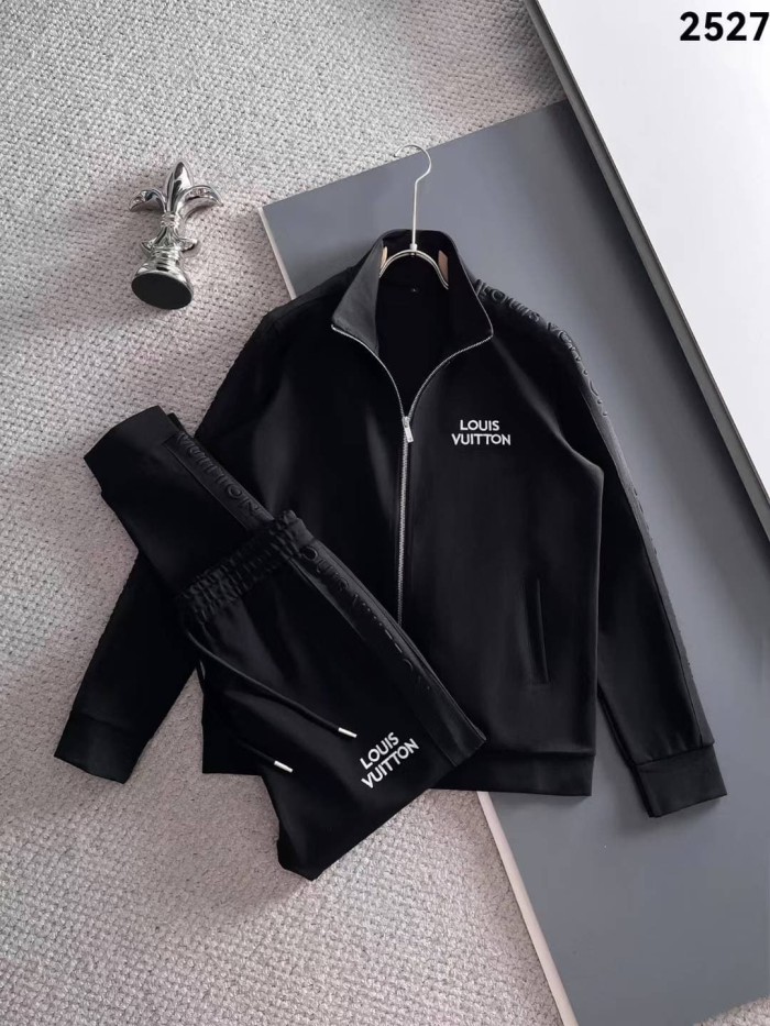 Classic Logo Embroidery & Side Webbing Stripe Zip Up Collared Sweatshirt + Drawstring Cuffed Jogger Pants Set 151 colors 29107785