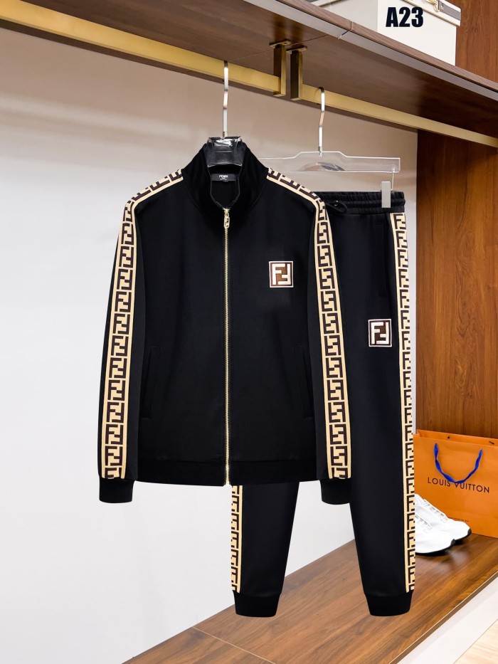 Classic Logo Embroidery & Side Webbing Stripe Zip Up Collared Sweatshirt + Drawstring Cuffed Jogger Pants Set 151 colors 29107785