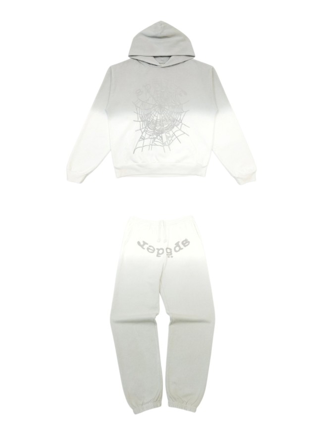 [Big & Tall for weights up to 220 lbs]1:1 quality version Gray White Dip-Dye Spider Web Print Hoodie & Pants Set 29168717