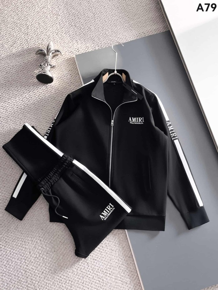Classic Logo Embroidery & Side Webbing Stripe Zip Up Collared Sweatshirt + Drawstring Cuffed Jogger Pants Set 151 colors 29107785