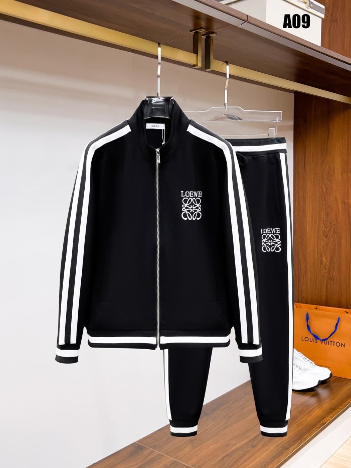Classic Logo Embroidery & Side Webbing Stripe Zip Up Collared Sweatshirt + Drawstring Cuffed Jogger Pants Set 151 colors 29107785