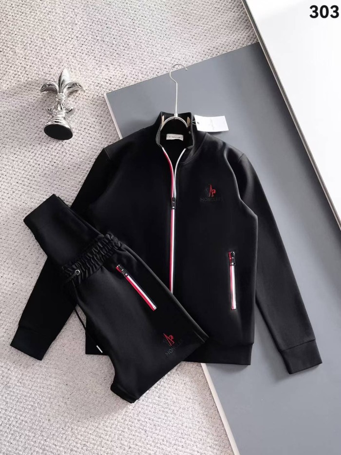 Classic Logo Embroidery & Side Webbing Stripe Zip Up Collared Sweatshirt + Drawstring Cuffed Jogger Pants Set 151 colors 29107785
