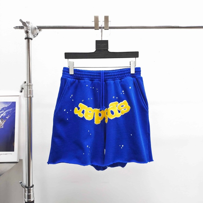 [Big & Tall for weights up to 220 lbs]1:1 quality version Yellow Letter Blue Mesh Print Crew Neck Sweatshirt & Shorts Set 29168715