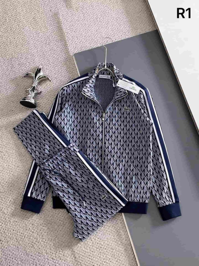 Classic Logo Embroidery & Side Webbing Stripe Zip Up Collared Sweatshirt + Drawstring Cuffed Jogger Pants Set 151 colors 29107785