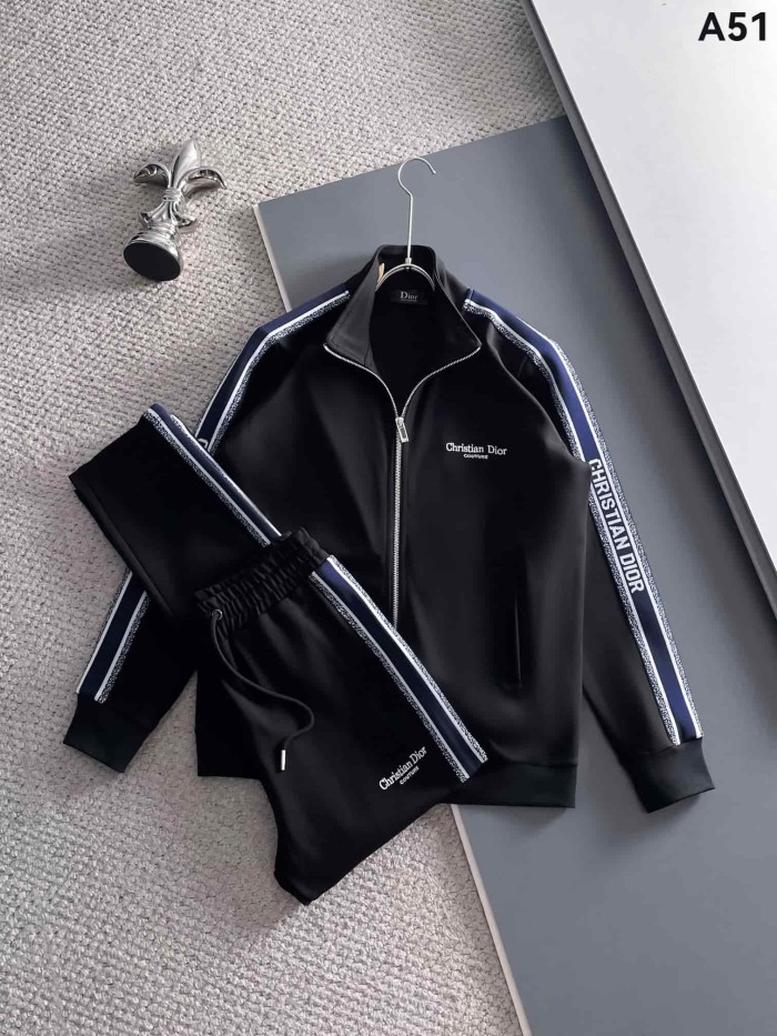 Classic Logo Embroidery & Side Webbing Stripe Zip Up Collared Sweatshirt + Drawstring Cuffed Jogger Pants Set 151 colors 29107785
