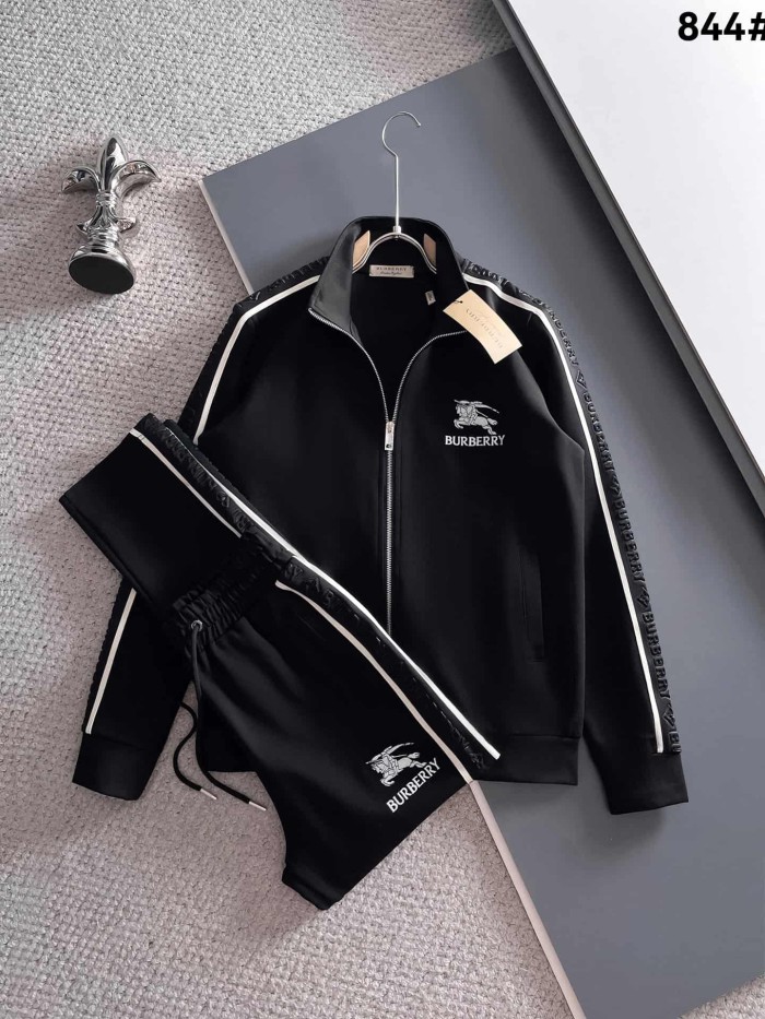 Classic Logo Embroidery & Side Webbing Stripe Zip Up Collared Sweatshirt + Drawstring Cuffed Jogger Pants Set 151 colors 29107785