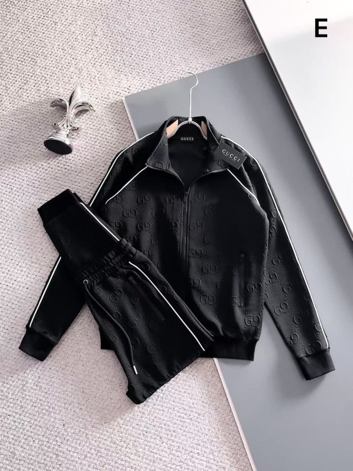 Classic Logo Embroidery & Side Webbing Stripe Zip Up Collared Sweatshirt + Drawstring Cuffed Jogger Pants Set 151 colors 29107785