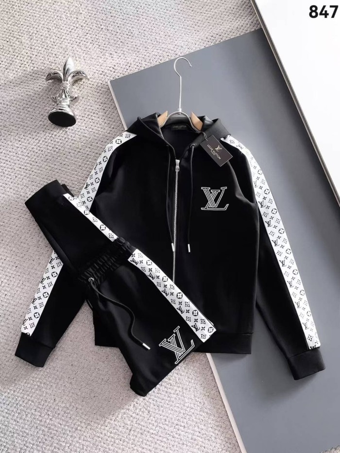 Classic Logo Embroidery & Side Webbing Stripe Zip Up Collared Sweatshirt + Drawstring Cuffed Jogger Pants Set 151 colors 29107785