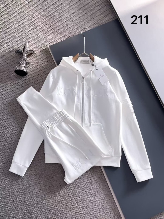 Classic Logo Embroidery & Side Webbing Stripe Zip Up Collared Sweatshirt + Drawstring Cuffed Jogger Pants Set 151 colors 29107785