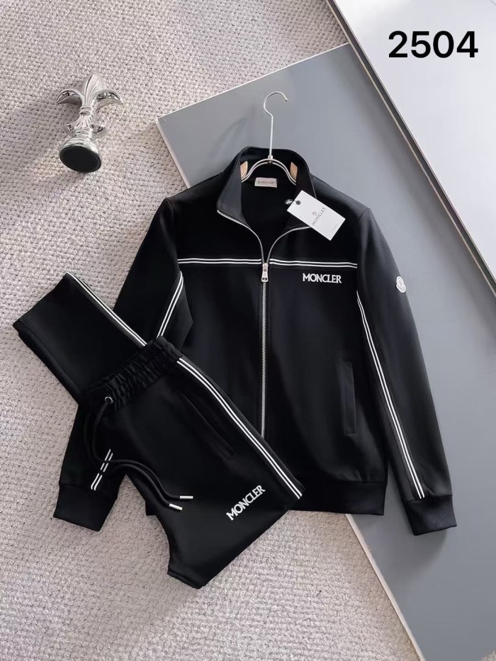 Classic Logo Embroidery & Side Webbing Stripe Zip Up Collared Sweatshirt + Drawstring Cuffed Jogger Pants Set 151 colors 29107785