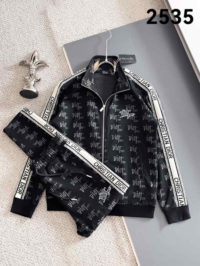 Classic Logo Embroidery & Side Webbing Stripe Zip Up Collared Sweatshirt + Drawstring Cuffed Jogger Pants Set 151 colors 29107785