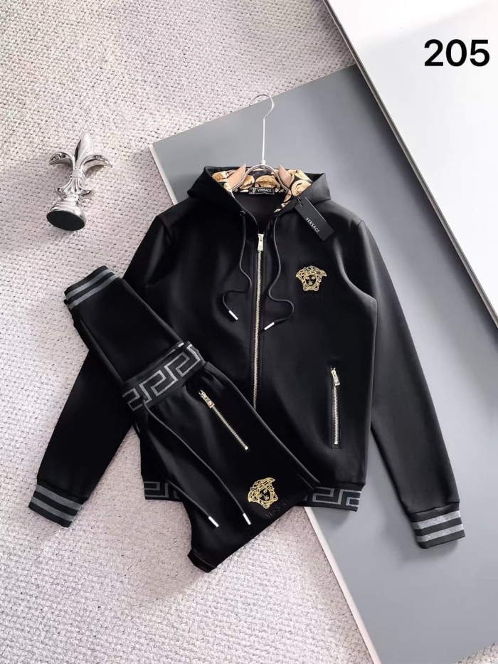 Classic Logo Embroidery & Side Webbing Stripe Zip Up Collared Sweatshirt + Drawstring Cuffed Jogger Pants Set 151 colors 29107785