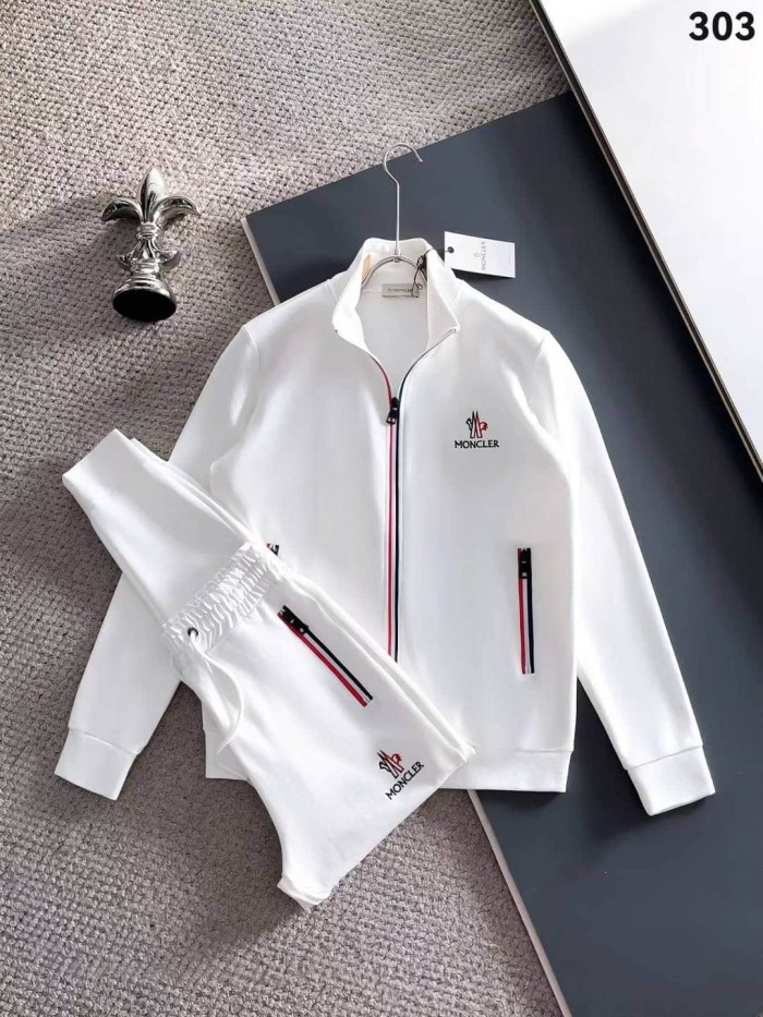 Classic Logo Embroidery & Side Webbing Stripe Zip Up Collared Sweatshirt + Drawstring Cuffed Jogger Pants Set 151 colors 29107785