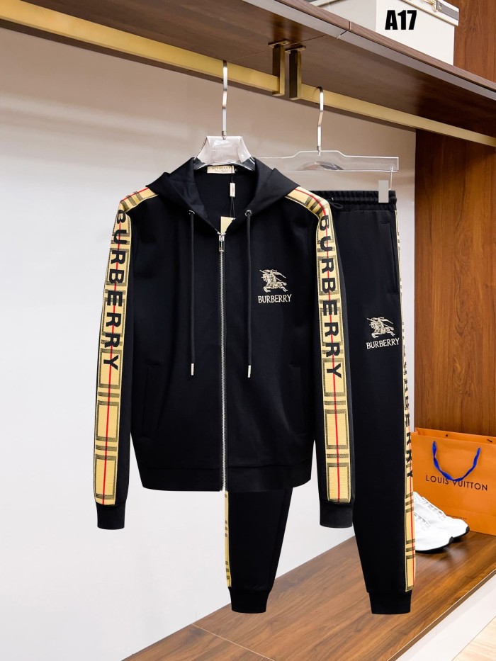 Classic Logo Embroidery & Side Webbing Stripe Zip Up Collared Sweatshirt + Drawstring Cuffed Jogger Pants Set 151 colors 29107785
