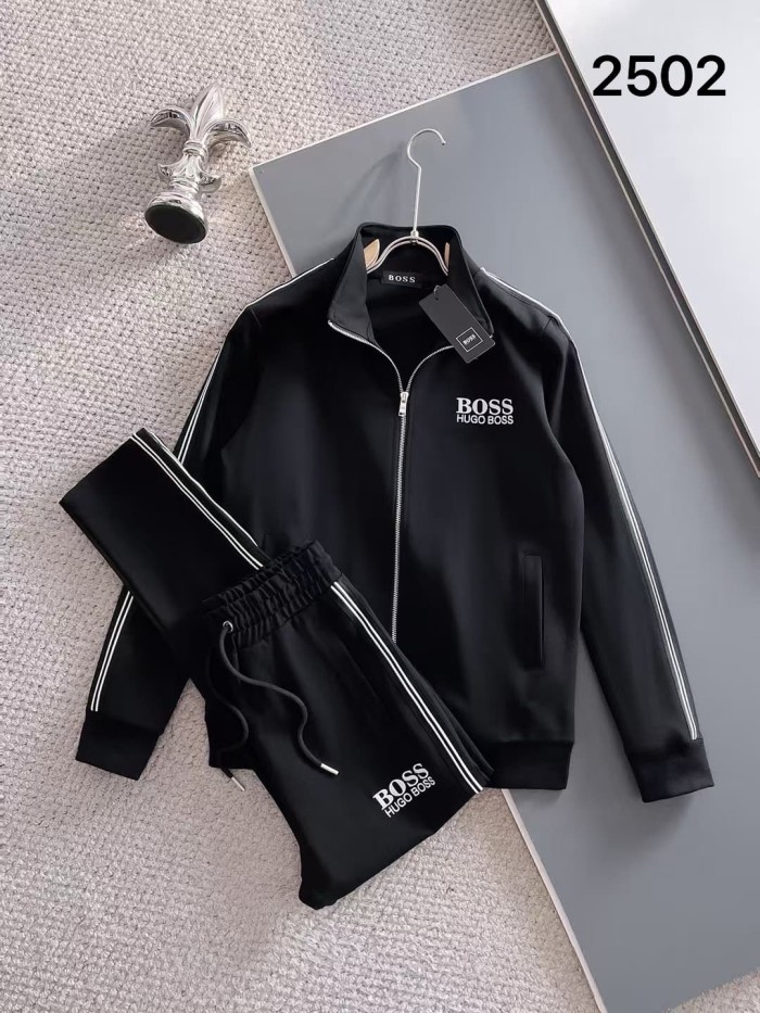 Classic Logo Embroidery & Side Webbing Stripe Zip Up Collared Sweatshirt + Drawstring Cuffed Jogger Pants Set 151 colors 29107785