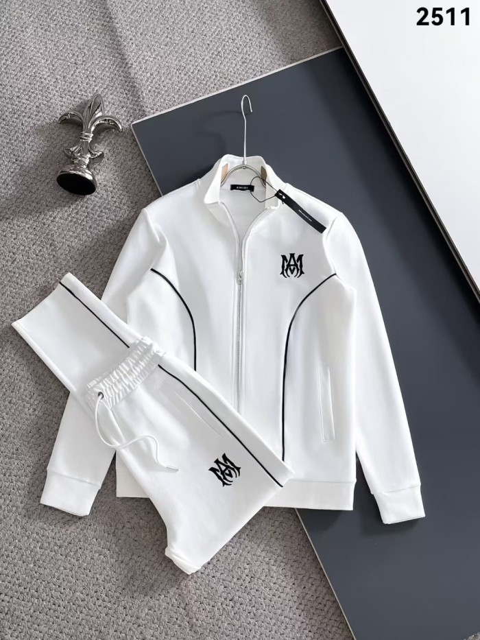 Classic Logo Embroidery & Side Webbing Stripe Zip Up Collared Sweatshirt + Drawstring Cuffed Jogger Pants Set 151 colors 29107785