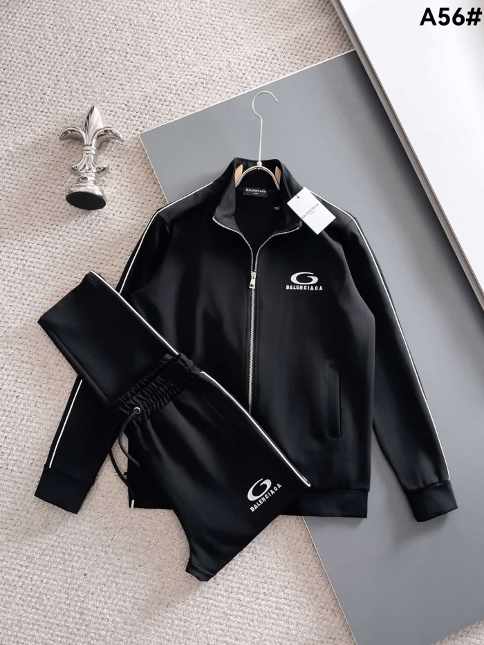 Classic Logo Embroidery & Side Webbing Stripe Zip Up Collared Sweatshirt + Drawstring Cuffed Jogger Pants Set 151 colors 29107785