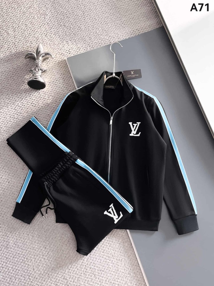Classic Logo Embroidery & Side Webbing Stripe Zip Up Collared Sweatshirt + Drawstring Cuffed Jogger Pants Set 151 colors 29107785