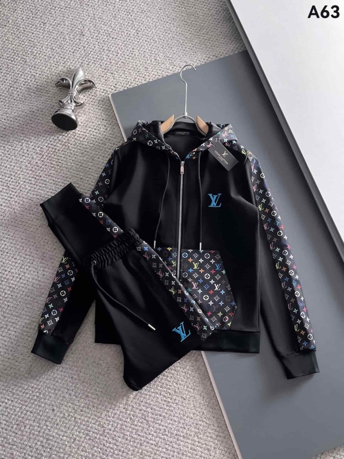 Classic Logo Embroidery & Side Webbing Stripe Zip Up Collared Sweatshirt + Drawstring Cuffed Jogger Pants Set 151 colors 29107785