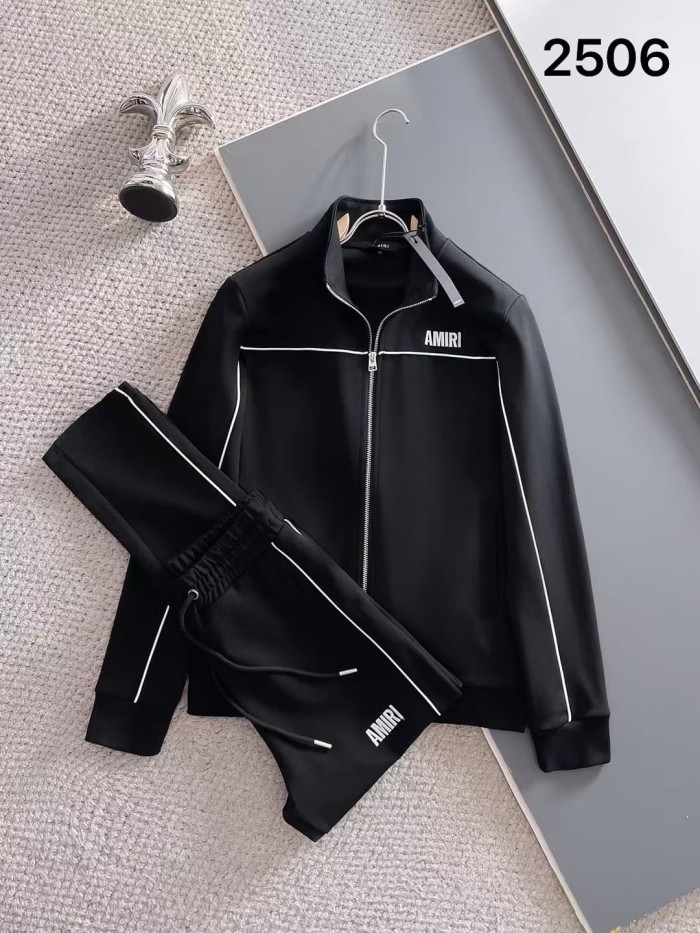 Classic Logo Embroidery & Side Webbing Stripe Zip Up Collared Sweatshirt + Drawstring Cuffed Jogger Pants Set 151 colors 29107785
