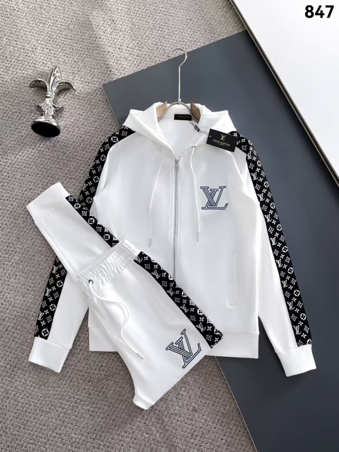 Classic Logo Embroidery & Side Webbing Stripe Zip Up Collared Sweatshirt + Drawstring Cuffed Jogger Pants Set 151 colors 29107785