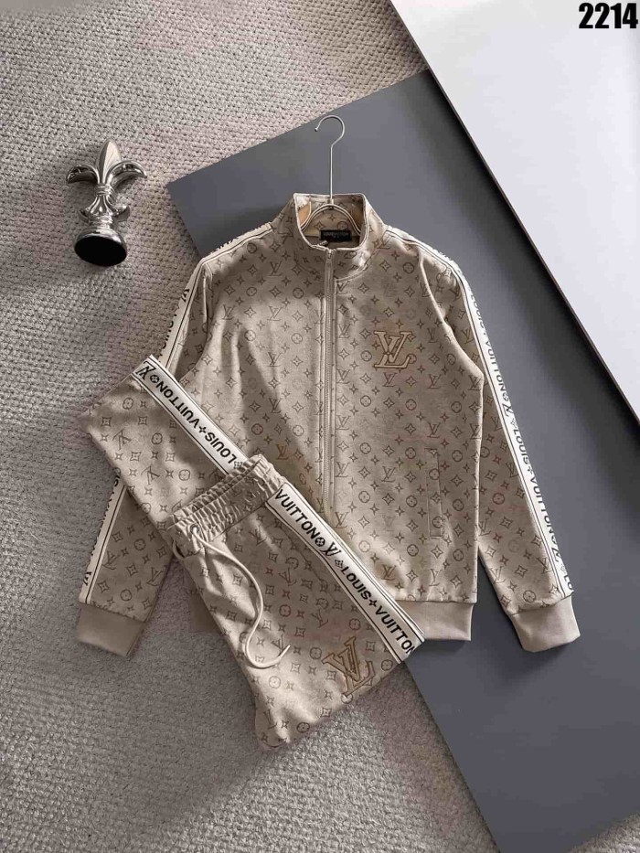 Classic Logo Embroidery & Side Webbing Stripe Zip Up Collared Sweatshirt + Drawstring Cuffed Jogger Pants Set 151 colors 29107785