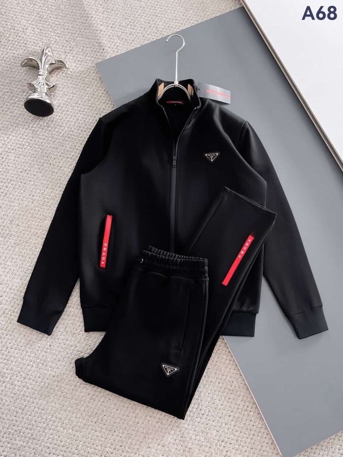 Classic Logo Embroidery & Side Webbing Stripe Zip Up Collared Sweatshirt + Drawstring Cuffed Jogger Pants Set 151 colors 29107785