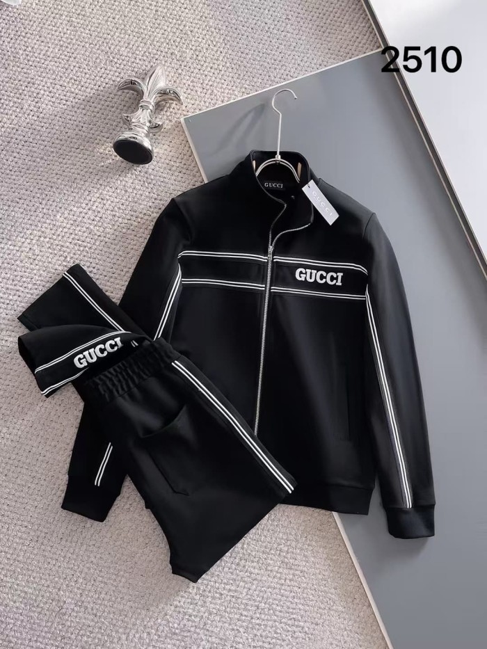 Classic Logo Embroidery & Side Webbing Stripe Zip Up Collared Sweatshirt + Drawstring Cuffed Jogger Pants Set 151 colors 29107785