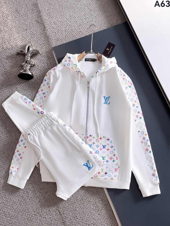 Classic Logo Embroidery & Side Webbing Stripe Zip Up Collared Sweatshirt + Drawstring Cuffed Jogger Pants Set 151 colors 29107785