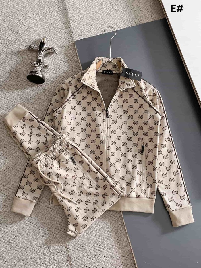 Classic Logo Embroidery & Side Webbing Stripe Zip Up Collared Sweatshirt + Drawstring Cuffed Jogger Pants Set 151 colors 29107785