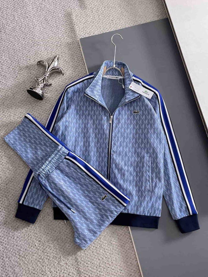 Classic Logo Embroidery & Side Webbing Stripe Zip Up Collared Sweatshirt + Drawstring Cuffed Jogger Pants Set 151 colors 29107785