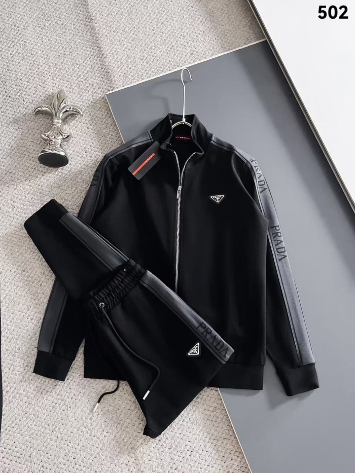 Classic Logo Embroidery & Side Webbing Stripe Zip Up Collared Sweatshirt + Drawstring Cuffed Jogger Pants Set 151 colors 29107785