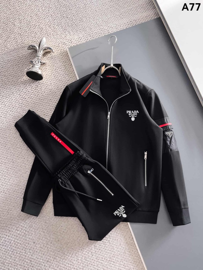 Classic Logo Embroidery & Side Webbing Stripe Zip Up Collared Sweatshirt + Drawstring Cuffed Jogger Pants Set 151 colors 29107785