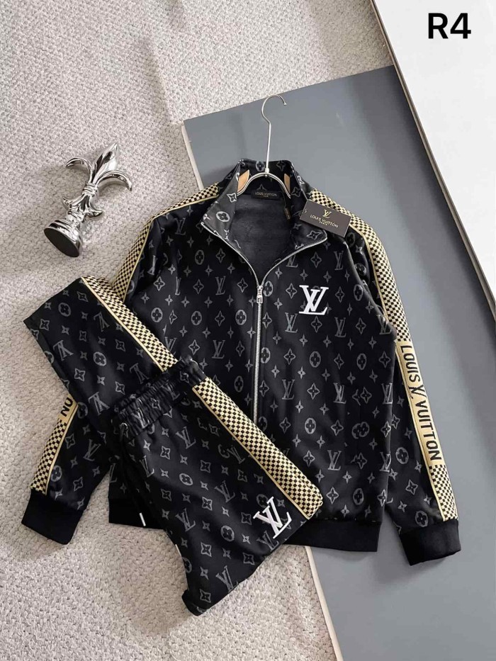Classic Logo Embroidery & Side Webbing Stripe Zip Up Collared Sweatshirt + Drawstring Cuffed Jogger Pants Set 151 colors 29107785