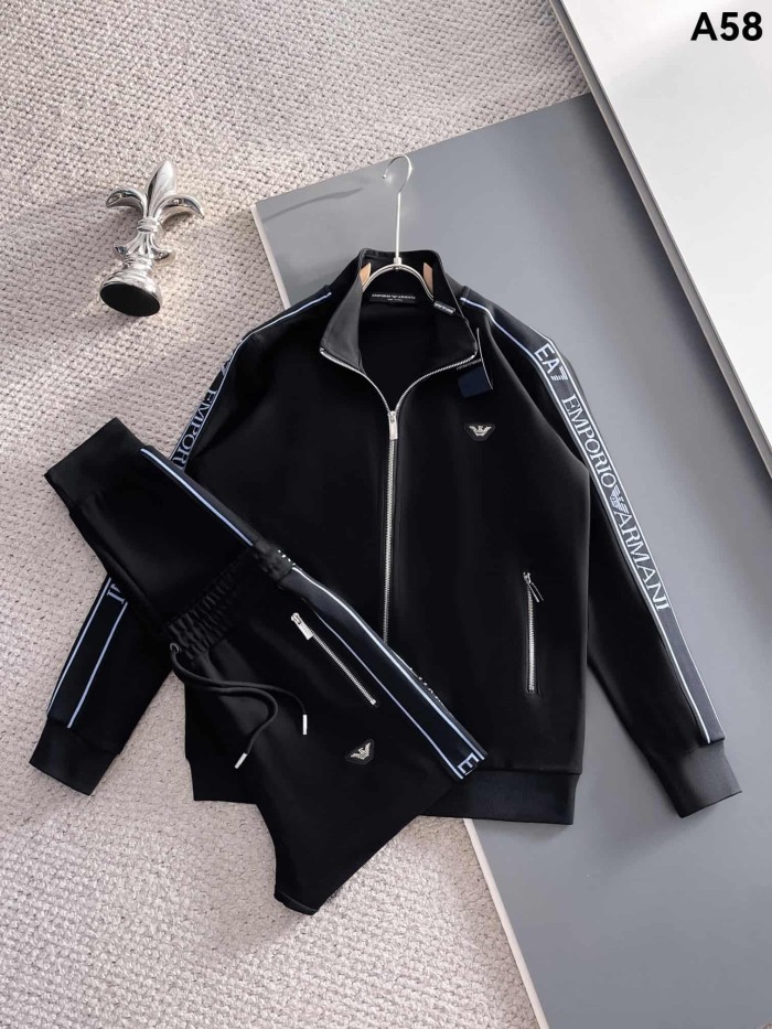 Classic Logo Embroidery & Side Webbing Stripe Zip Up Collared Sweatshirt + Drawstring Cuffed Jogger Pants Set 151 colors 29107785