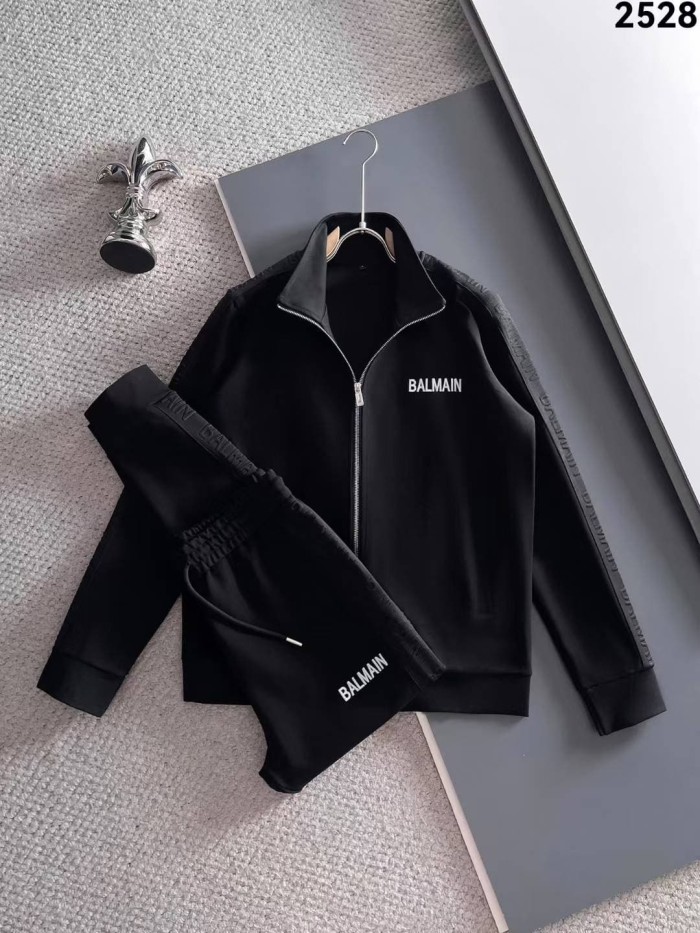 Classic Logo Embroidery & Side Webbing Stripe Zip Up Collared Sweatshirt + Drawstring Cuffed Jogger Pants Set 151 colors 29107785