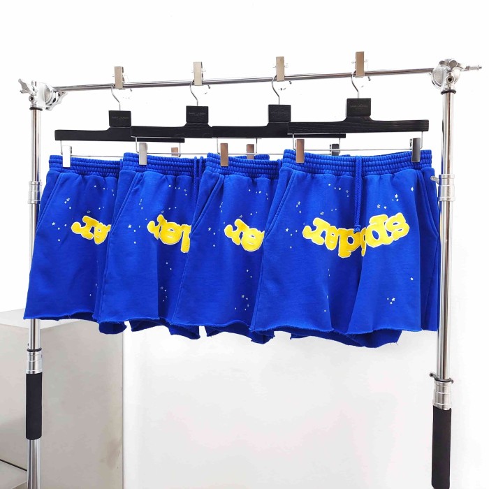 [Big & Tall for weights up to 220 lbs]1:1 quality version Yellow Letter Blue Mesh Print Crew Neck Sweatshirt & Shorts Set 29168715