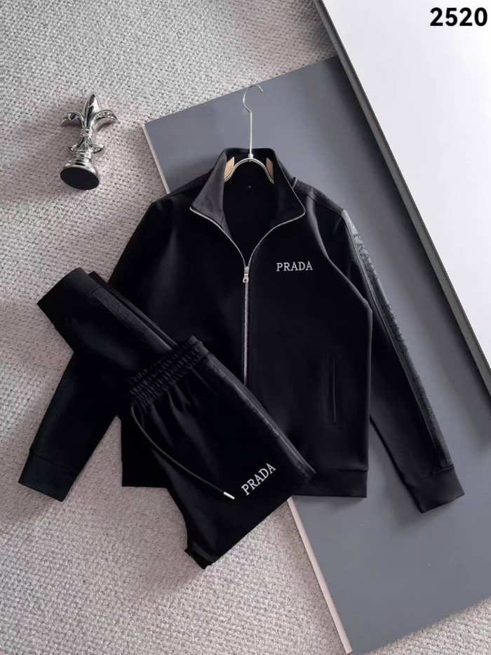 Classic Logo Embroidery & Side Webbing Stripe Zip Up Collared Sweatshirt + Drawstring Cuffed Jogger Pants Set 151 colors 29107785