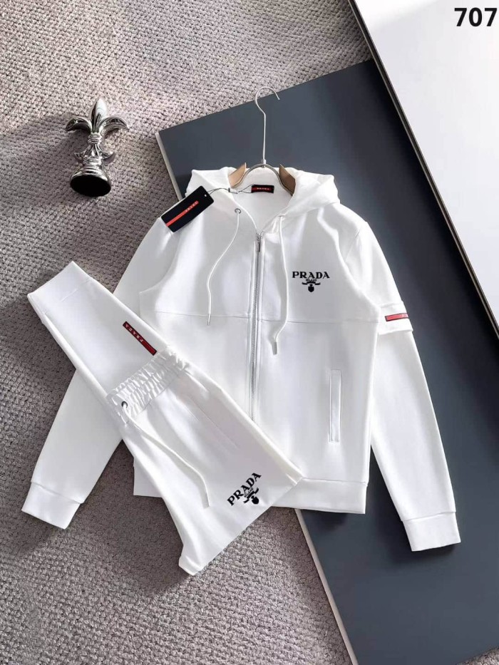 Classic Logo Embroidery & Side Webbing Stripe Zip Up Collared Sweatshirt + Drawstring Cuffed Jogger Pants Set 151 colors 29107785